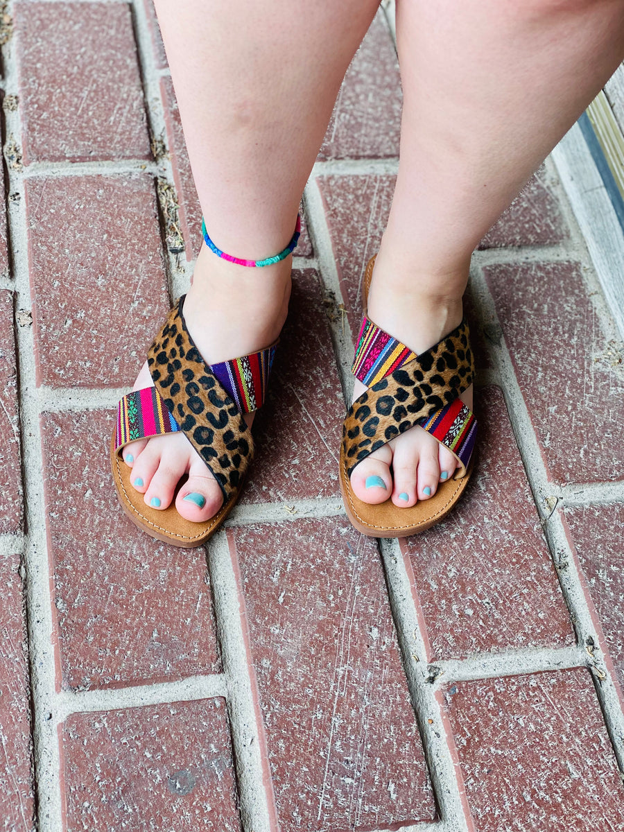 Criss cross 2025 leopard sandals