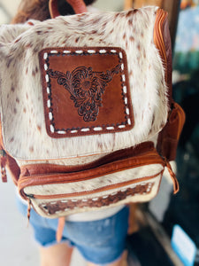 This Is Where It Begins Highland Cow Cowhide Tooled Leather Western Backpack