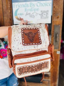 This Is Where It Begins Highland Cow Cowhide Tooled Leather Western Backpack