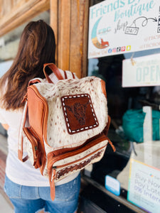 This Is Where It Begins Highland Cow Cowhide Tooled Leather Western Backpack