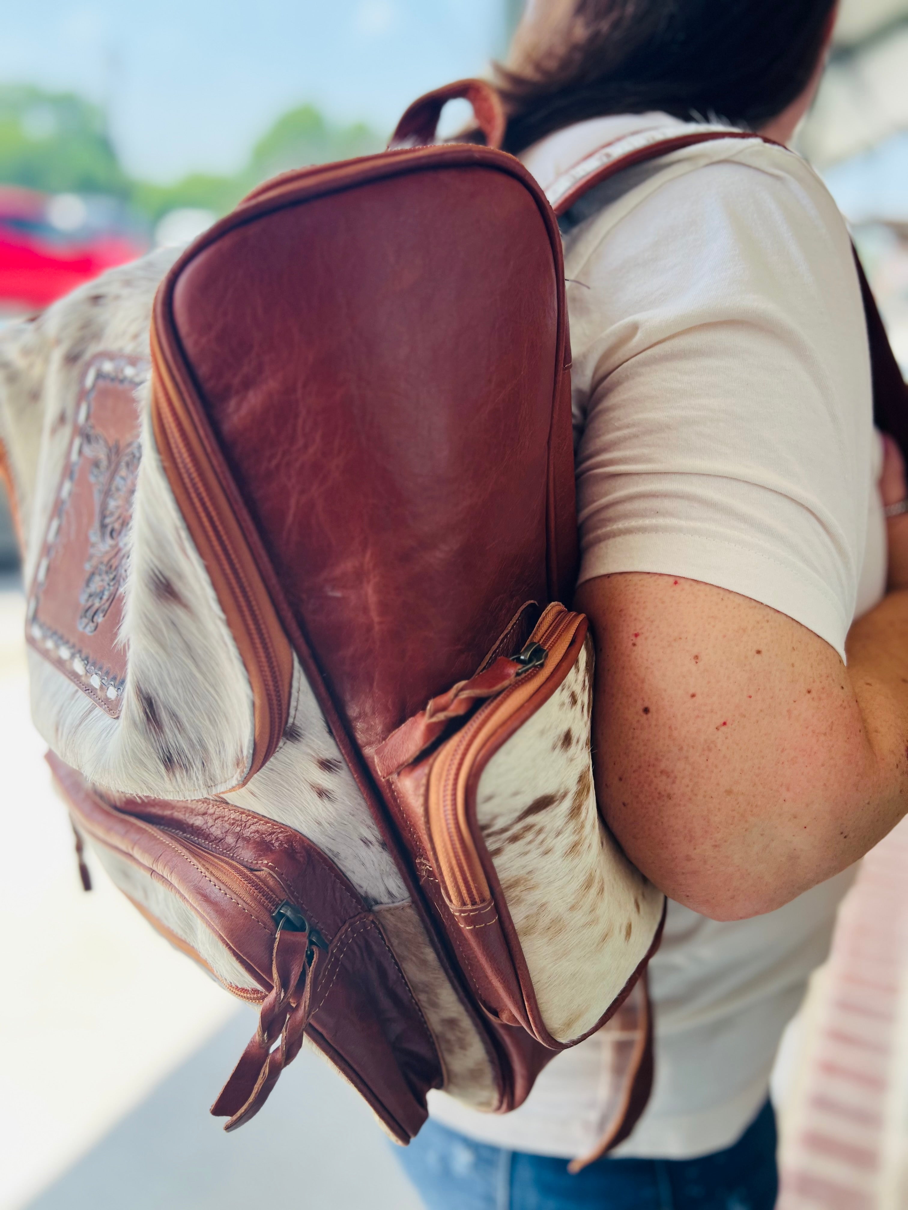 This Is Where It Begins Highland Cow Cowhide Tooled Leather Western Backpack