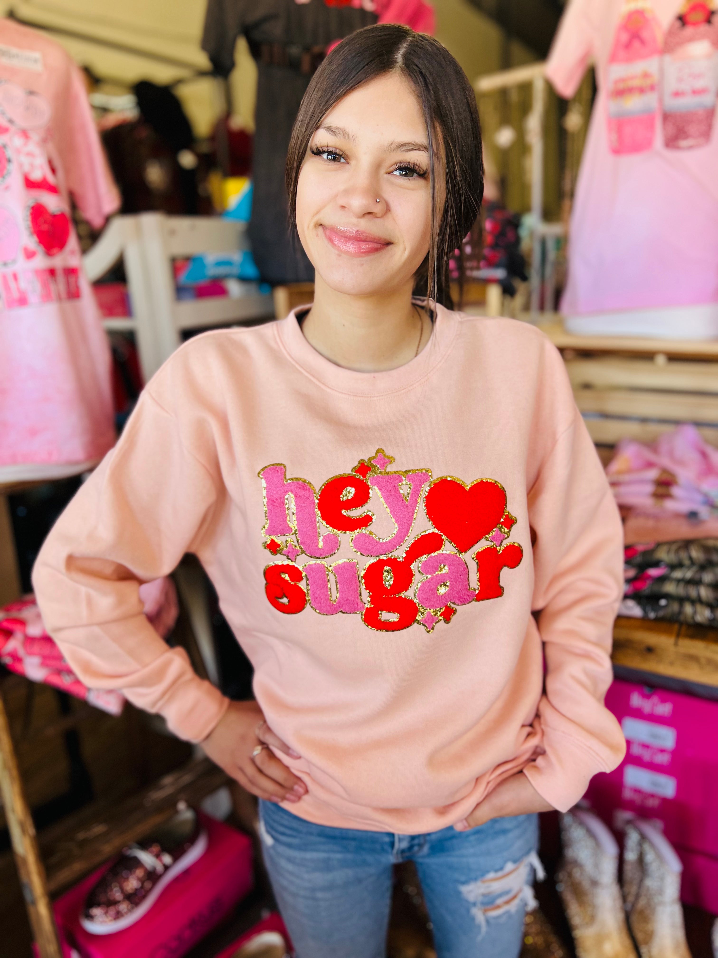Hey Sugar Valentines Chenille Pullover Sweatshirt