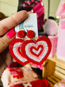 Thinkin' About You Heart Burst Beaded Valentines Post Drop Earrings