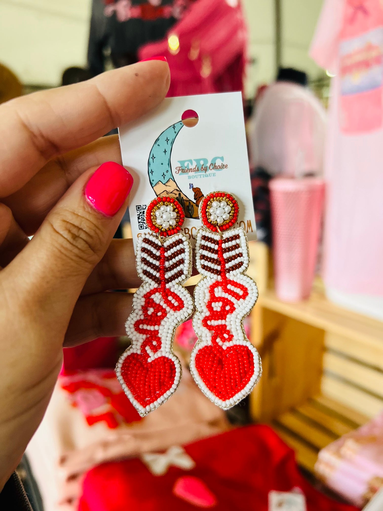 Pointing At You Love Beaded Valentines Post Drop Earrings