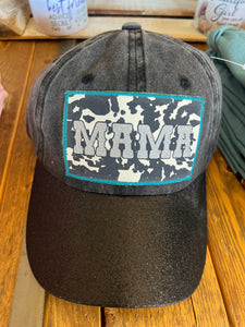 Cow Print Mama Black Glitter Baseball Hat