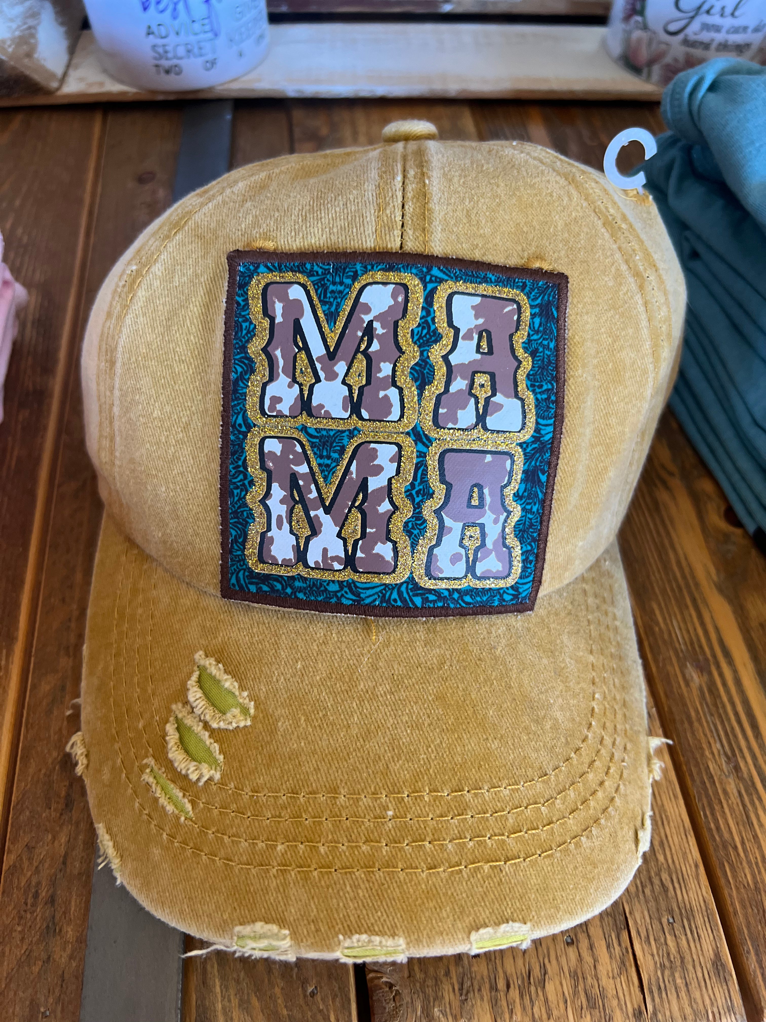 Cow Print Mama Mustard Baseball Hat