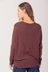 Life's A Box Of Chocolate Dolman Sleeve Oversized Comfy Knit Top