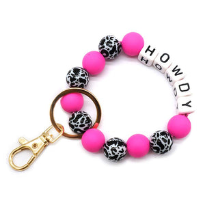 Howdy Pink & Cow Print Stretch Wristlet Keychain