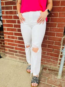 Waiting On Sunshine High Rise White Straight Crop Distressed Risen Jeans