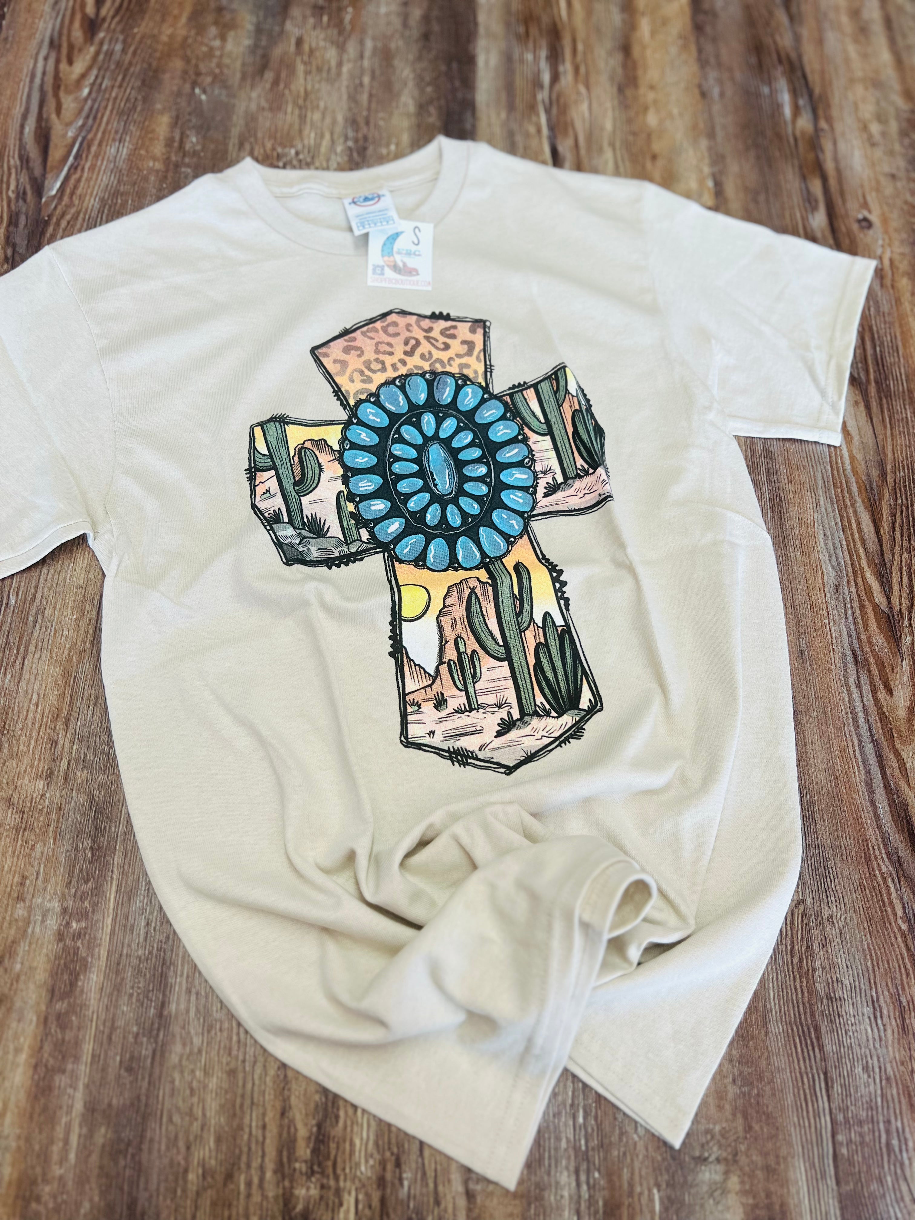 Turquoise Concho Western Cross Comfy Tee