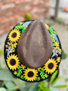 Sunflowers & Butterfly Brown Embroidered Hat