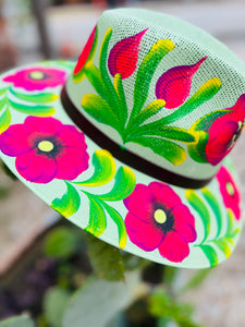 Purple & Hot Pink Flowers Sage Hand Painted Hat