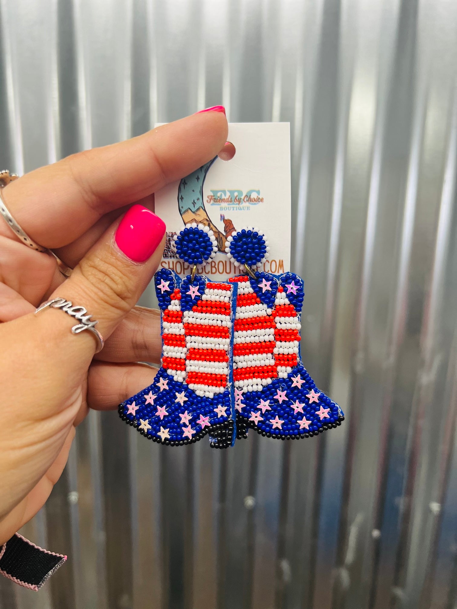 Kickin' Up The Dust Beaded Red, White & Blue Post Drop Earrings