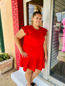The Road Before Me Red Ruffle Sleeve Tiered Dress