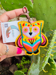 Owl Whimsical Embroidered Felt Keychain Charm