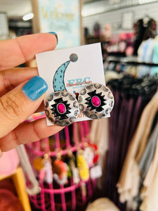 Western Nights Aztec Pink Etched Turquoise Post Stud Earrings