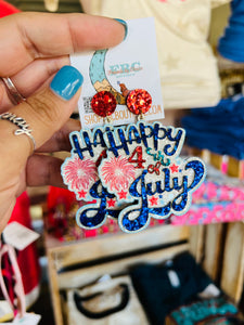 Happy 4th Of July Sparkle Glitter Post Drop Earrings