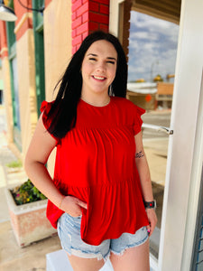 Ruffle The Day Away Red Tiered Ruffle Sleeve Top
