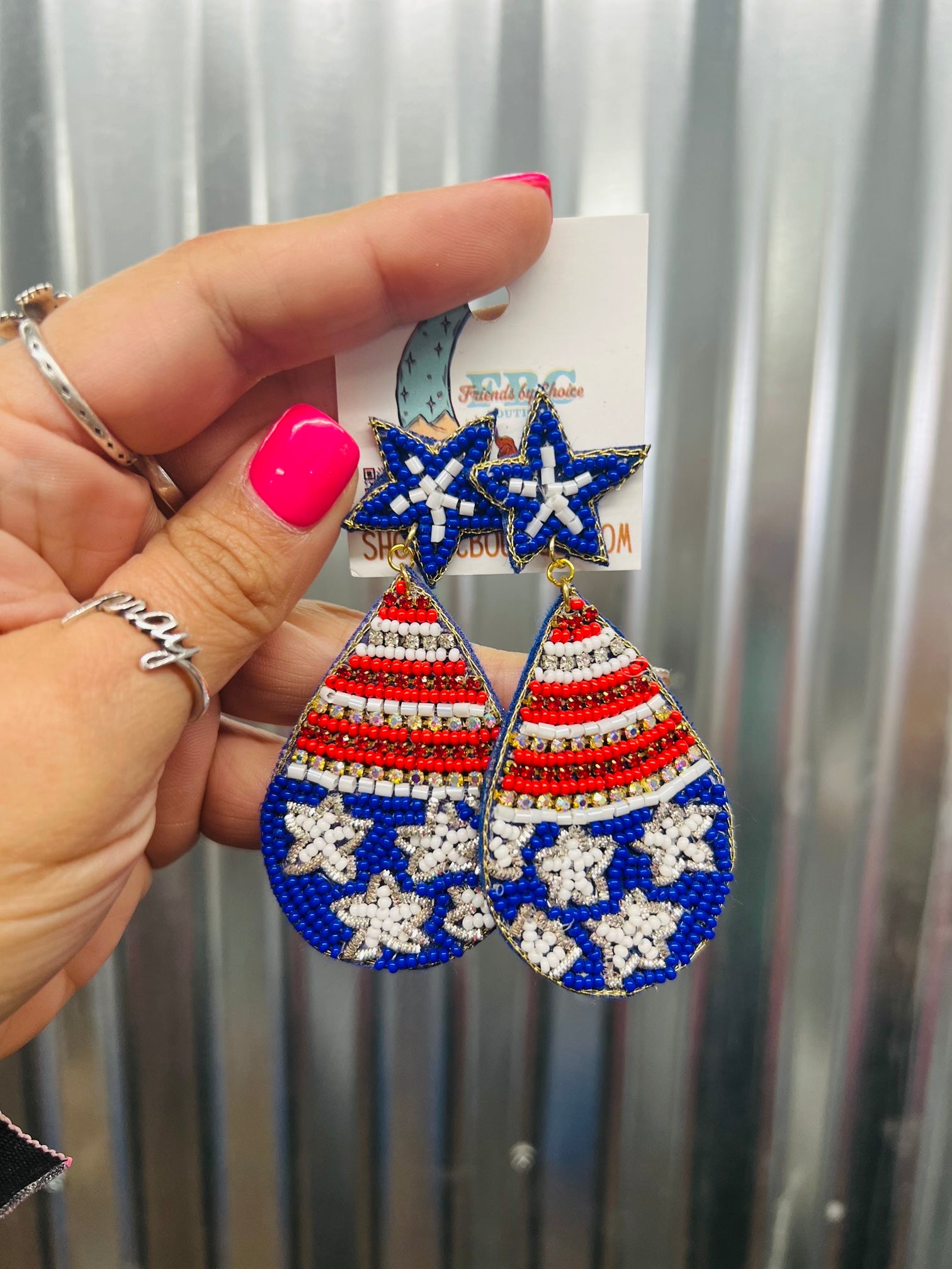 Set Me Free Red, White & Blue Sparkle Beaded Post Drop Earrings