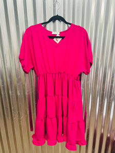 When The Time Is Right Magenta V-Neck Tiered Ruffle Dress