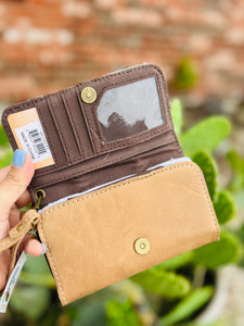 Cowgirl Life Cream & Tan Genuine Leather Cowhide Phone Wristlet Wallet
