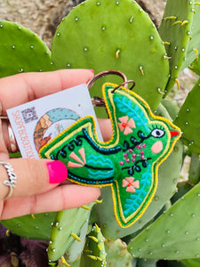 Green Bird Whimsical Embroidered Felt Keychain Charm