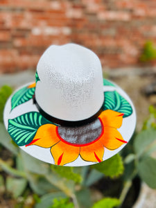 Large Sunflowers White Hand Painted Hat