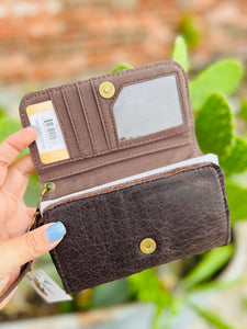 In Hindsight Chocolate Genuine Leather Cowhide Phone Wristlet Wallet