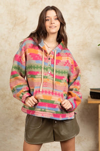 Life Is Colorful Pink and Green Aztec Pullover Hoodie