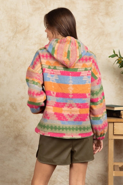 Life Is Colorful Pink and Green Aztec Pullover Hoodie