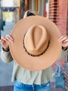 Hats Off To You Tan Leopard Trim Fedora Hat