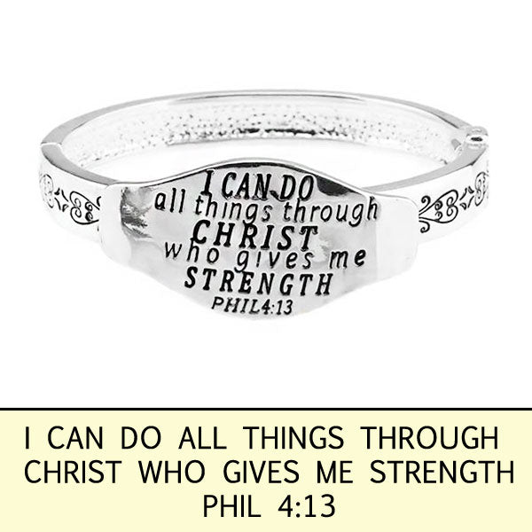 Philippians 4:13 Silver Toned Hinge Bracelet