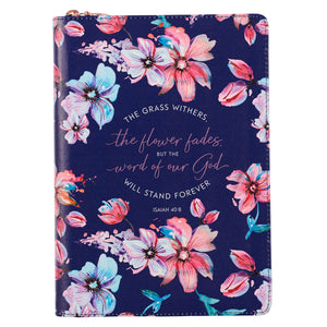 The Word of God Stands Forever Floral Faux Leather Classic Journal with Zipped Closure - Isaiah 40:8