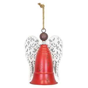 Distressed Metal Angel Bell With Wings