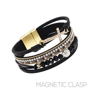 Meant For You Rhinestone Cross Black Magnetic Bracelet
