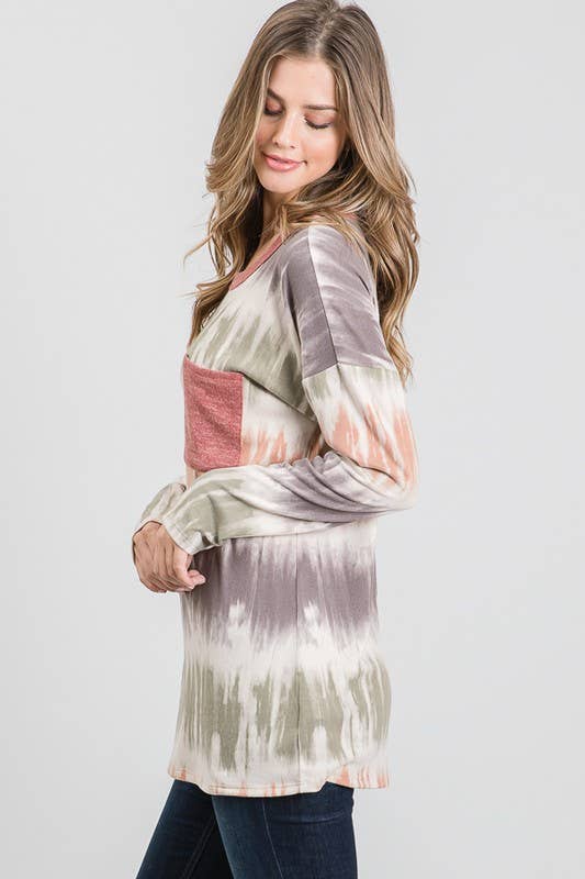 Rustic Beauty Longsleeve Front Pocket Top