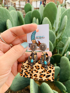 Tagging In Leopard Turquoise Cactus Post Drop Earrings