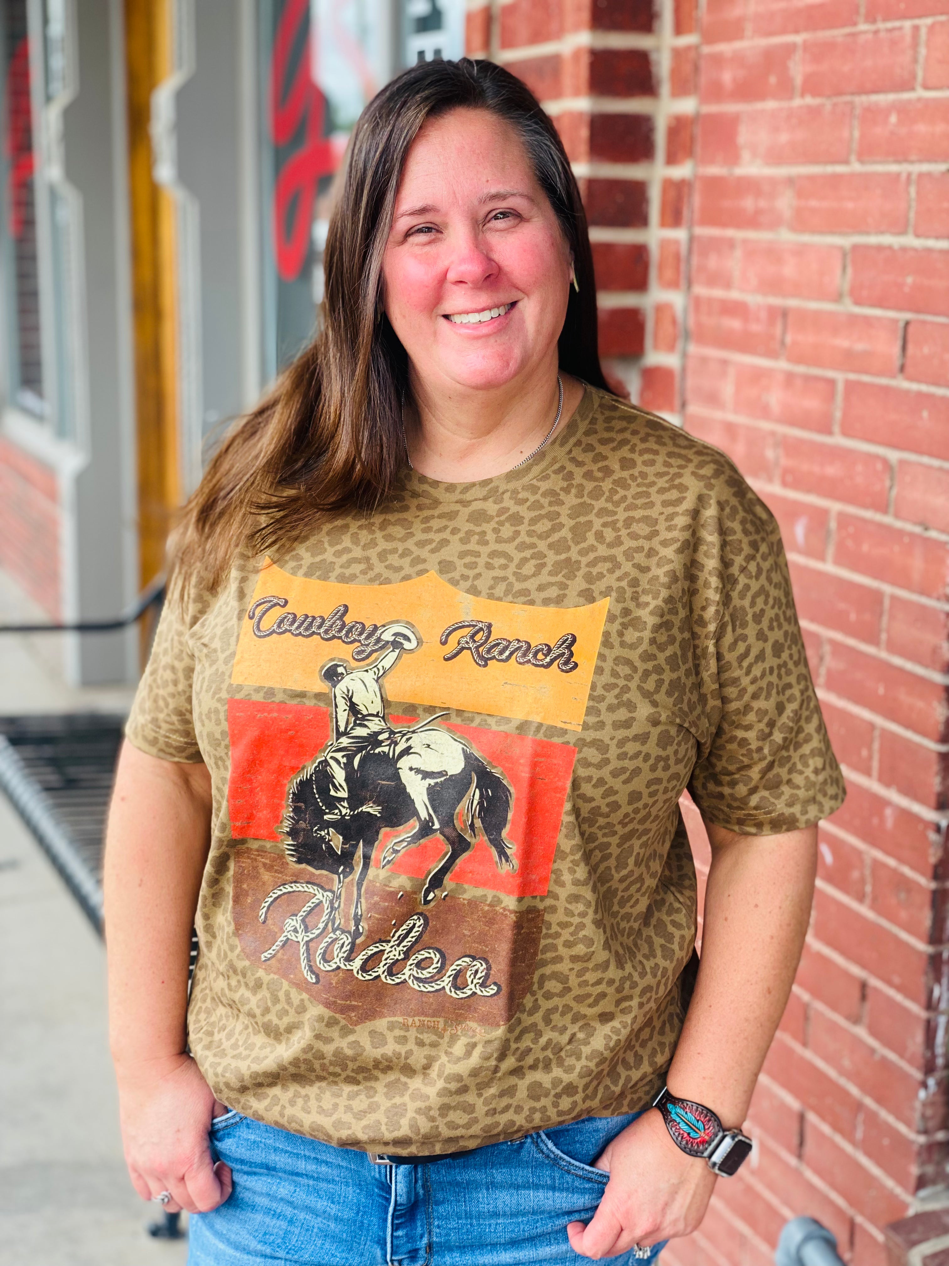 Cowboy Ranch Rodeo Brown Leopard Comfy Tee