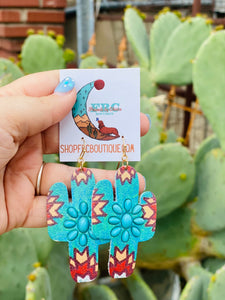 Shape Of Me Cactus Aztec Turquoise  Dangle Earrings