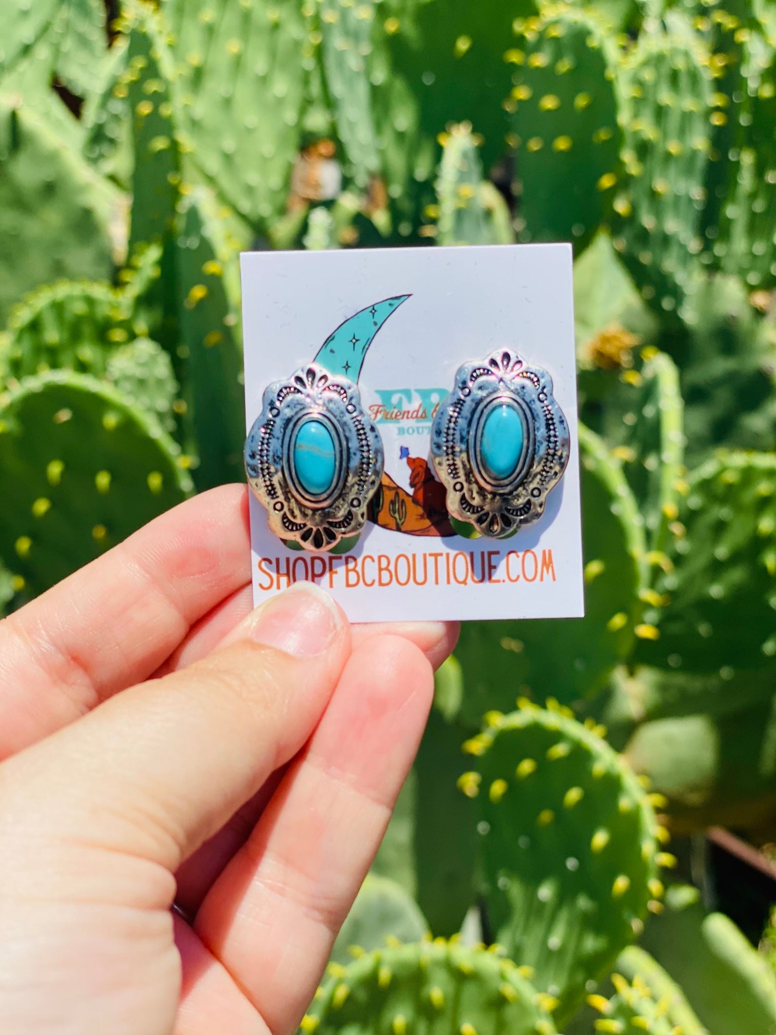 Easy On Me Stamped Turquoise Concho Clip On Earrings