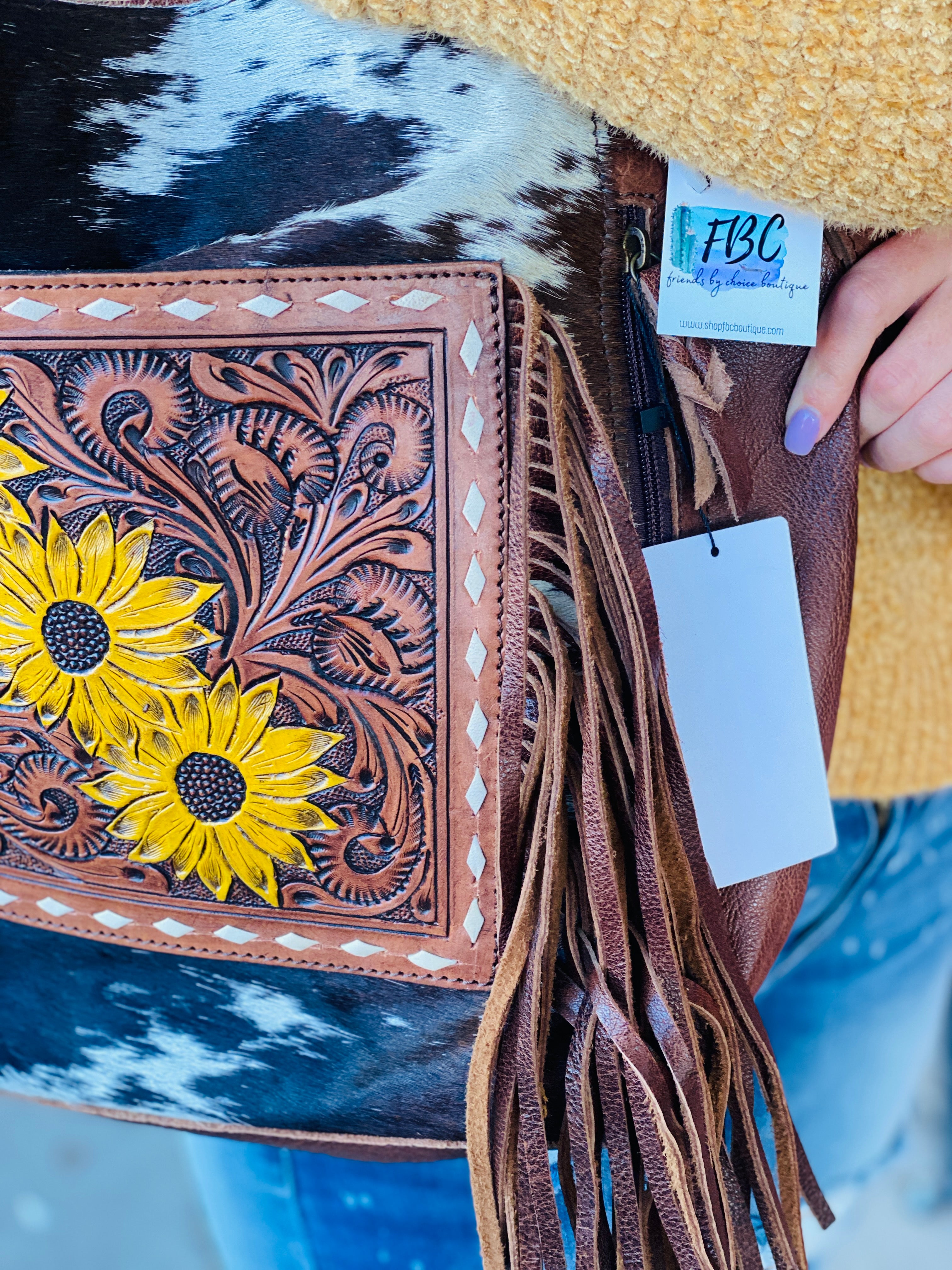 On The Bright Side Hand Tooled Painted Genuine Leather Cowhide Purse