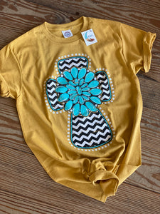 Turquoise Concho Cross Distressed Comfy Tee