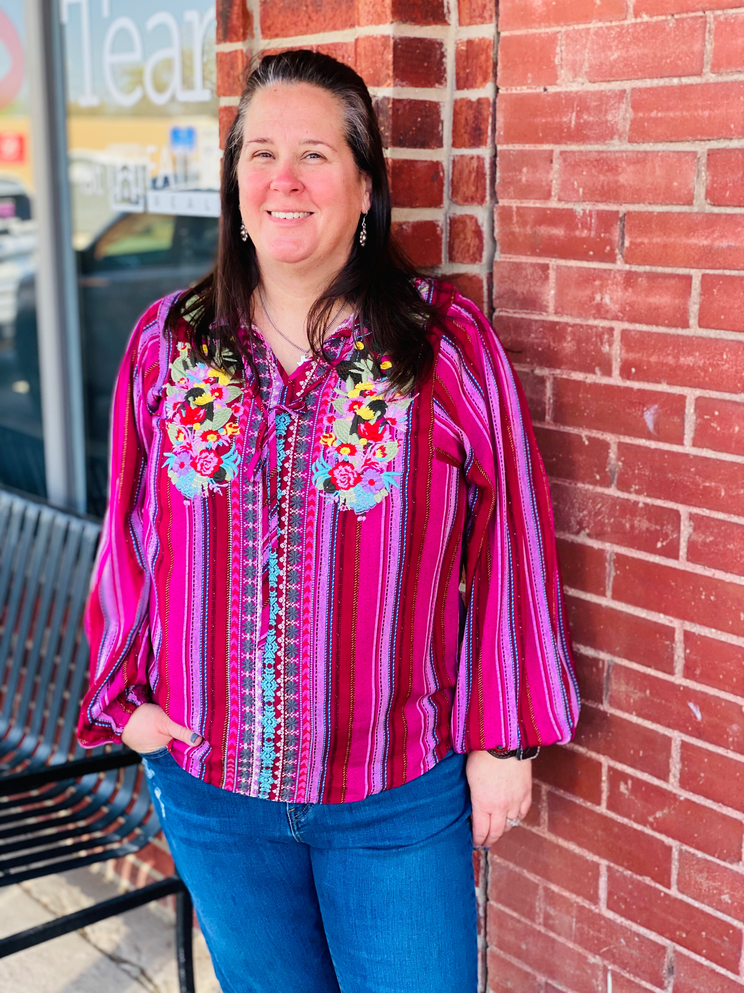 Cactus Blossom Savanna Jane Embroidered Top