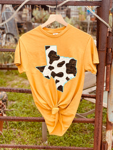 Cow Print Texas Comfy Tee