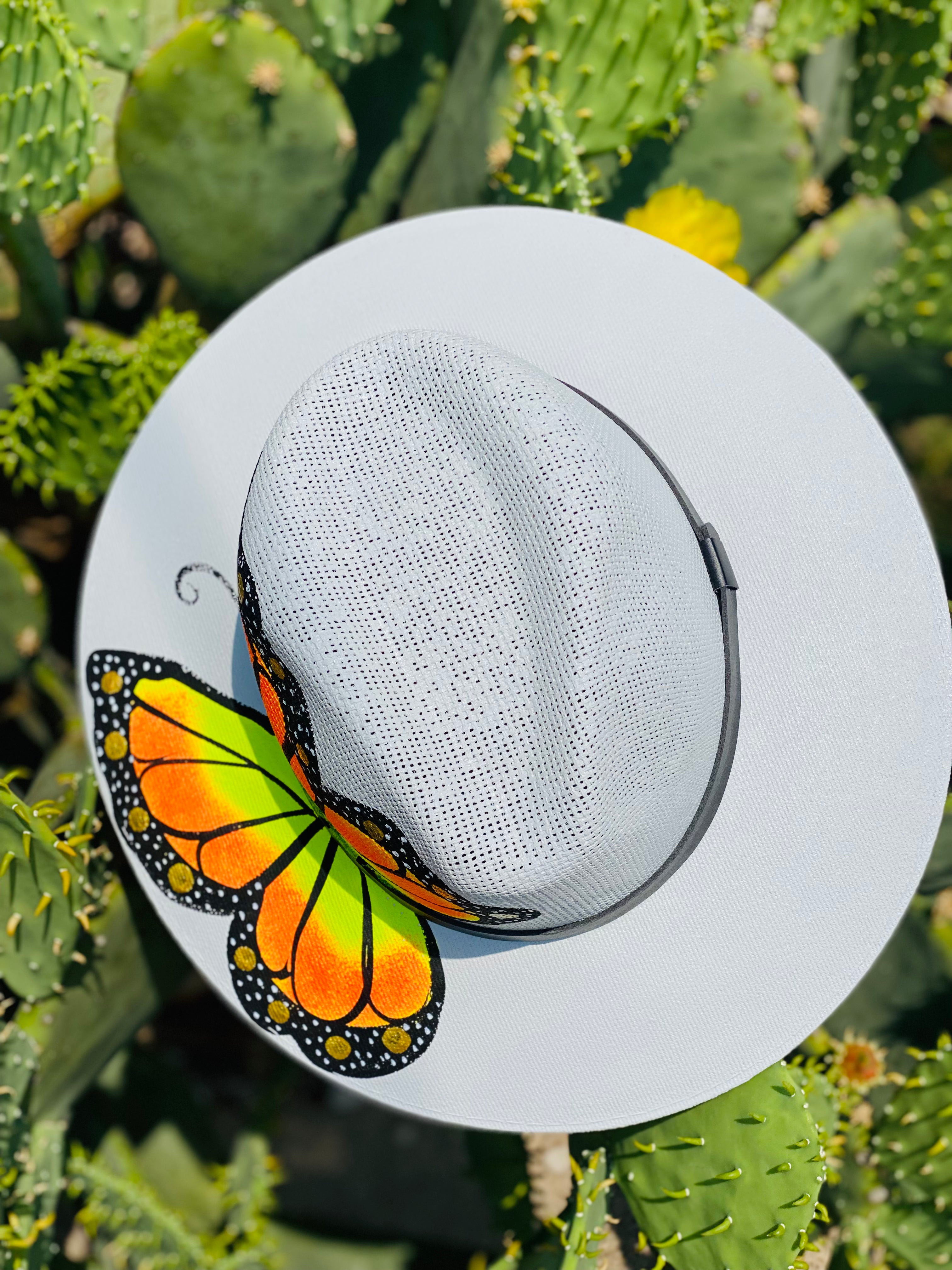 Orange & Yellow Butterfly Hand Painted Hat