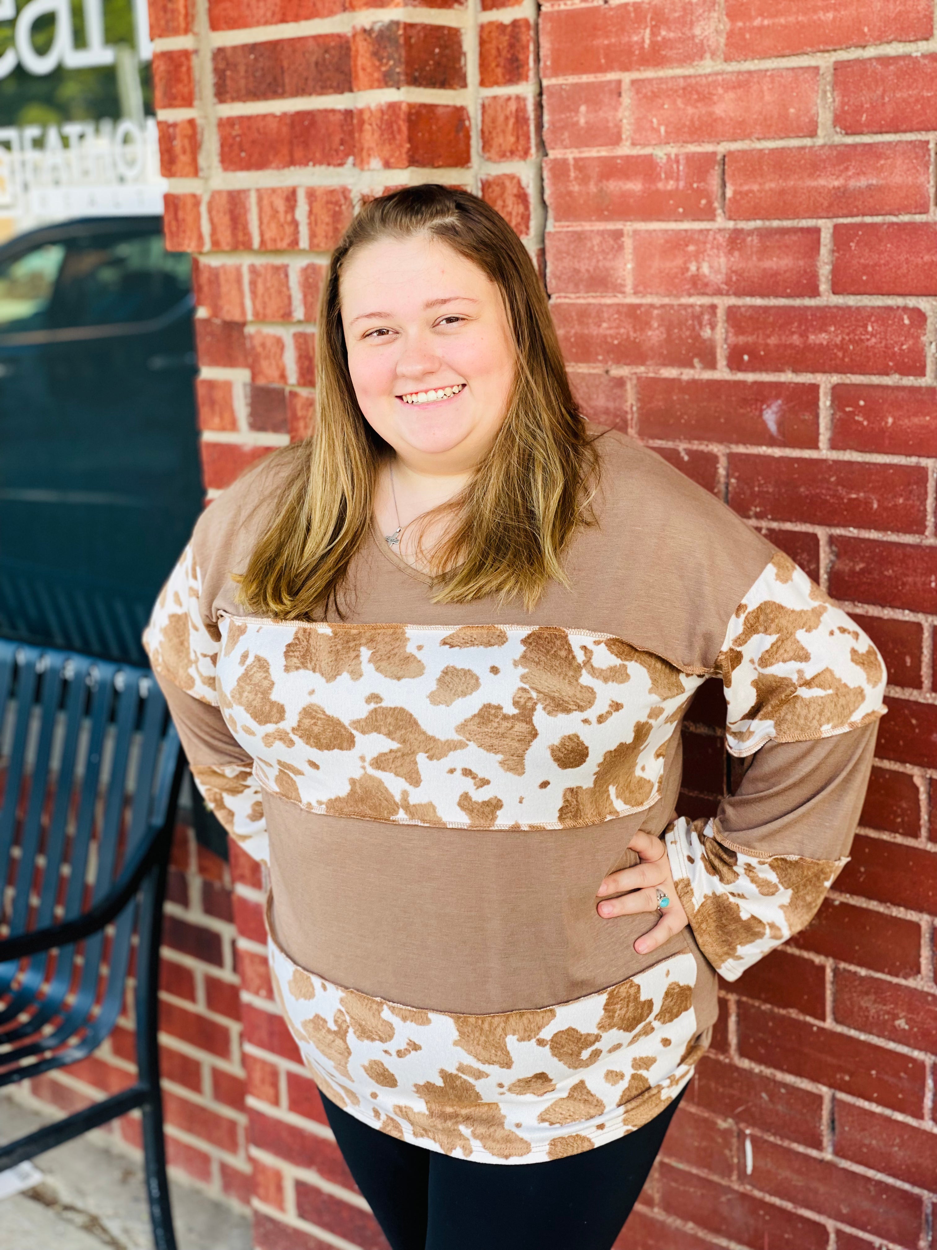 About Time Brown & Cream Cow Print Top