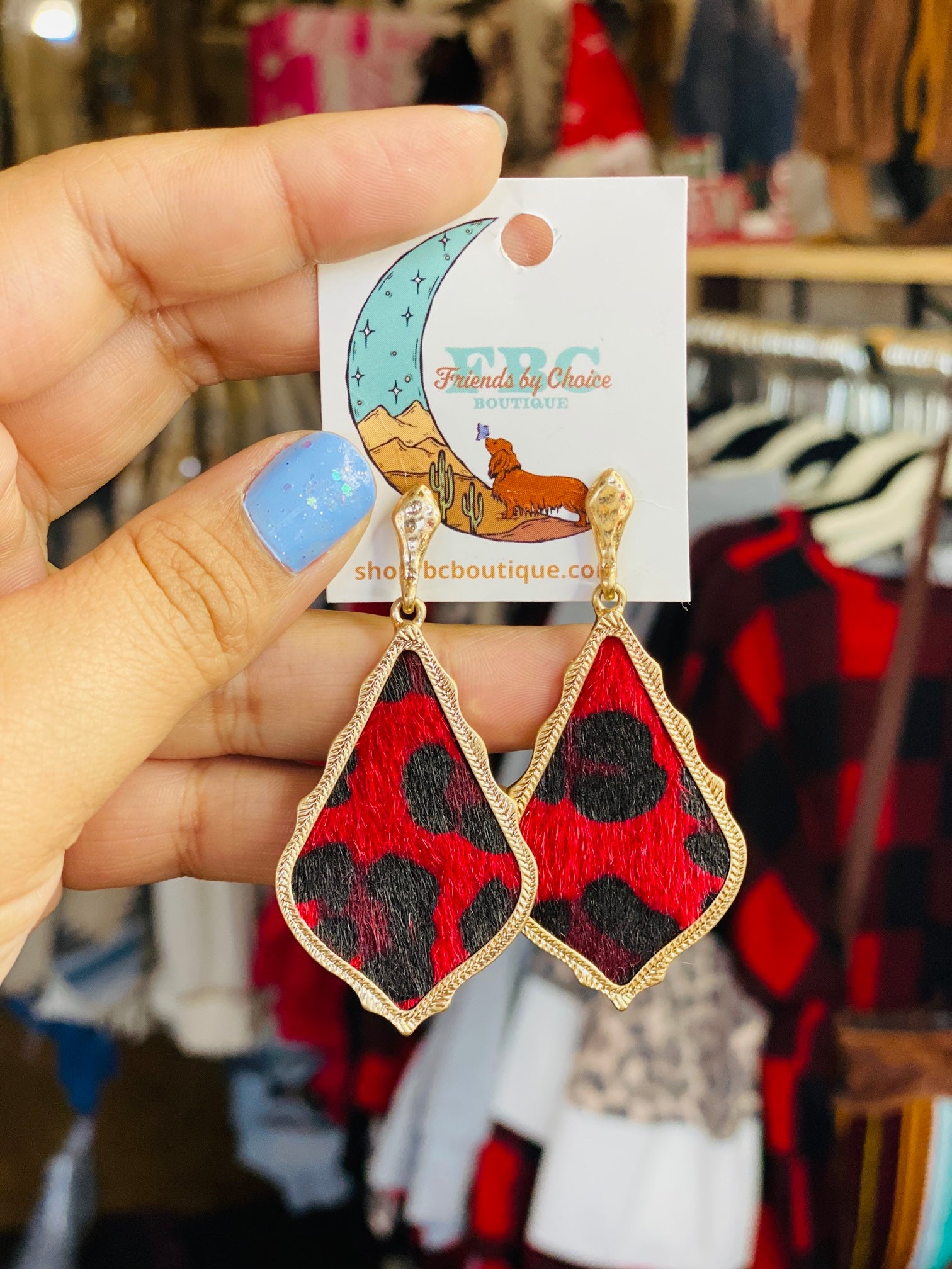 Winter Wonders Red Leopard Pointed Teardrop Post Drop Earrings