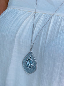 Won't You Drop By Pointed Teardrop Silver Sparkle Necklac