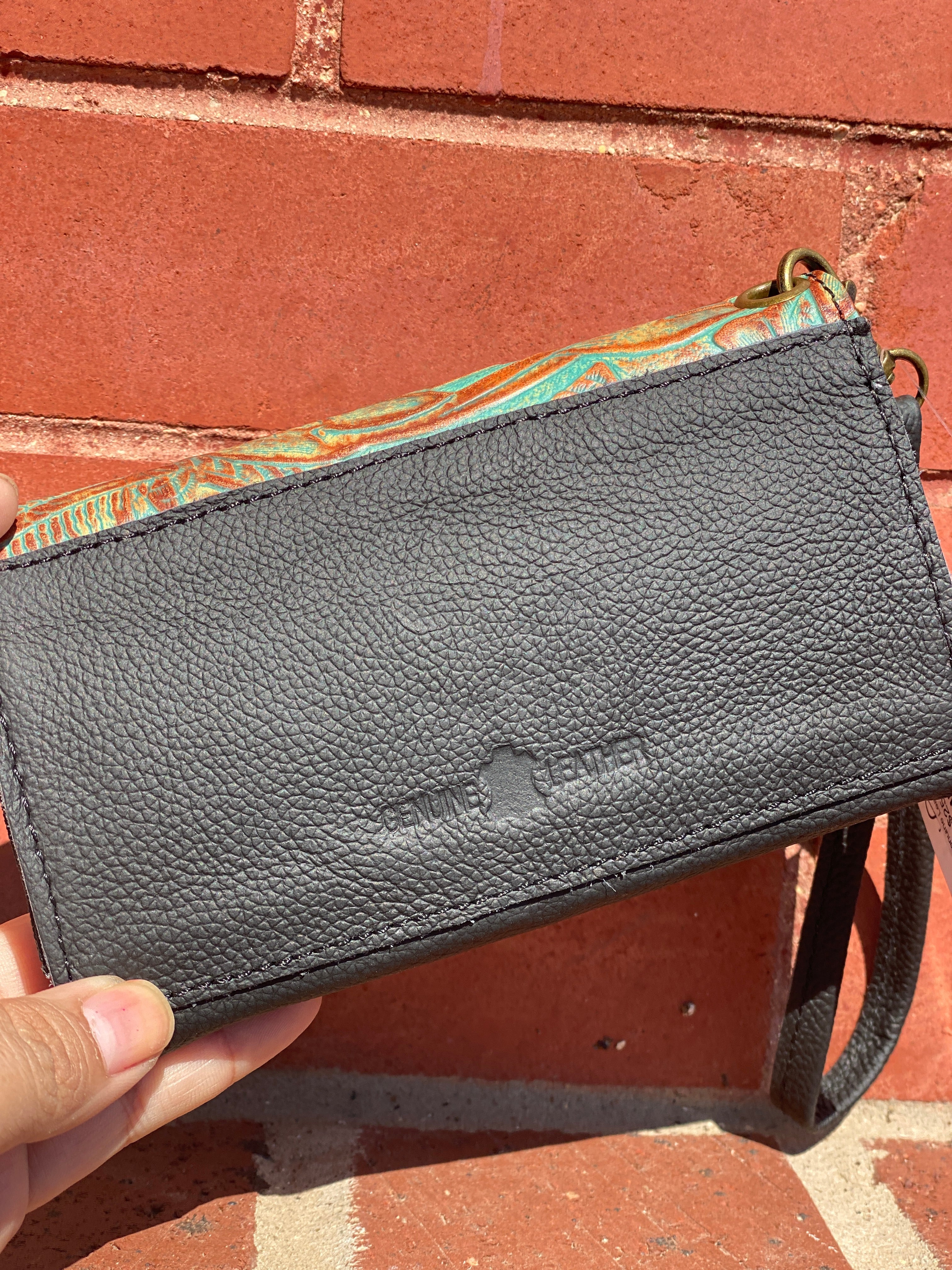 In Hindsight Black Genuine Leather Cowhide Phone Wristlet Wallet
