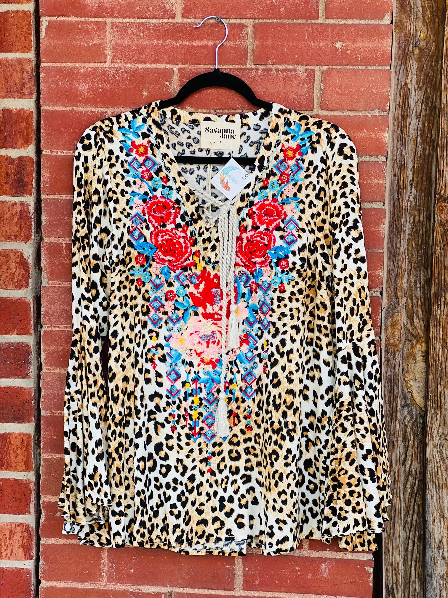 Take The Wild Roads Leopard Savanna Jane Embroidered Top